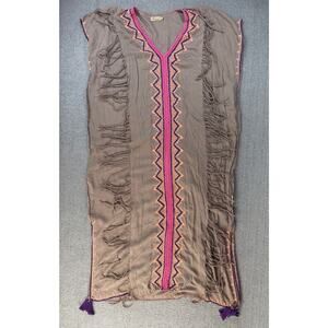 Skemo Maxi Dress Beach Swim Cover Up Boho Embroidered Brown Size Medium